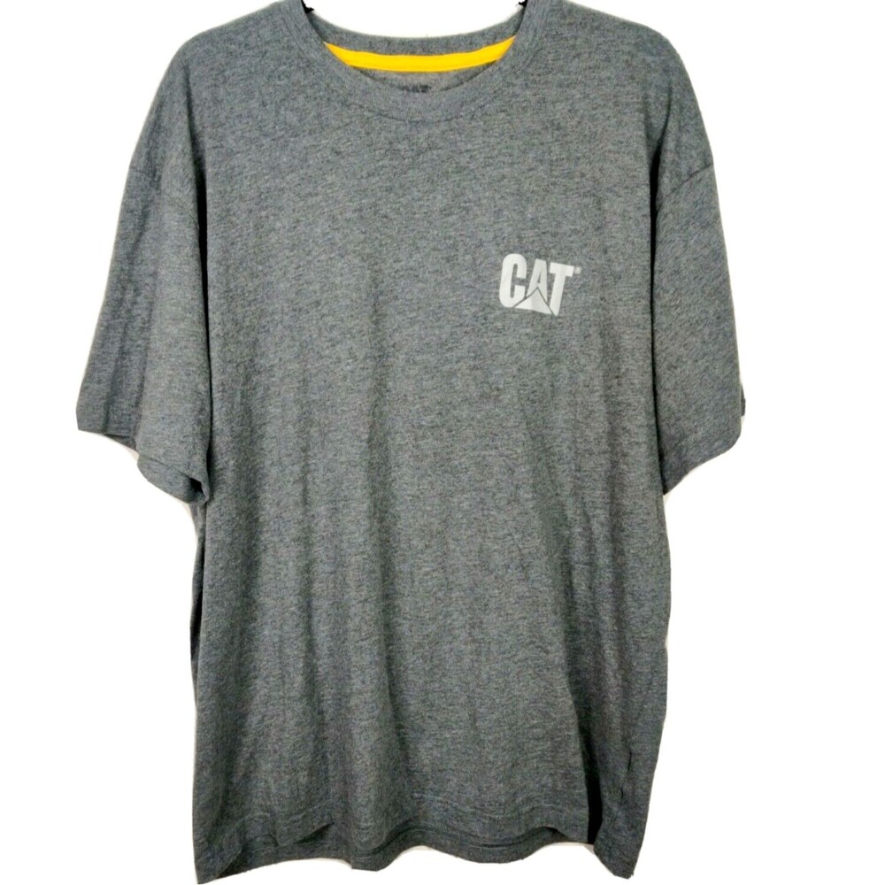 Caterpillar CAT Short Sleeve T-Shirt Yellow Gray Size 2XL Construction Equipment